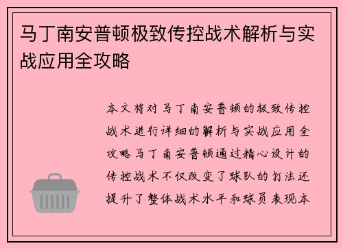 马丁南安普顿极致传控战术解析与实战应用全攻略 马丁南安普顿极致传控战术解析与实战应用全攻略